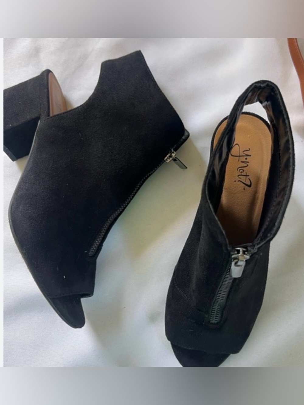 Suede Front-Zip Peep-Toe Ankle Boots 8 Sling Back Hook Loop Closure